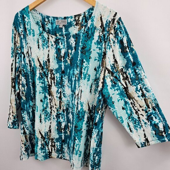 JM Collection Woman 2X Top Turquoise Abstract Print 3/4 Sleeve Stretch Fall Work - Picture 4 of 8